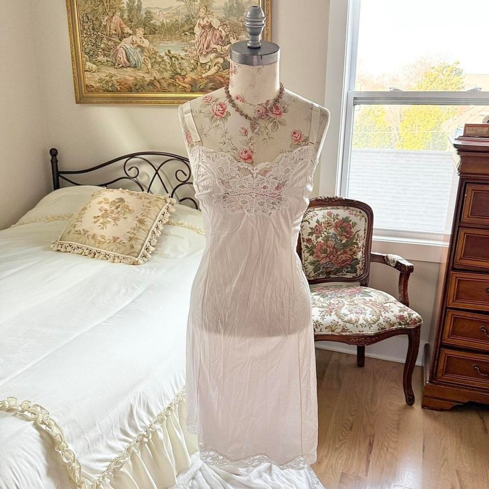 White lace slip dress 70s wonder maid size 42